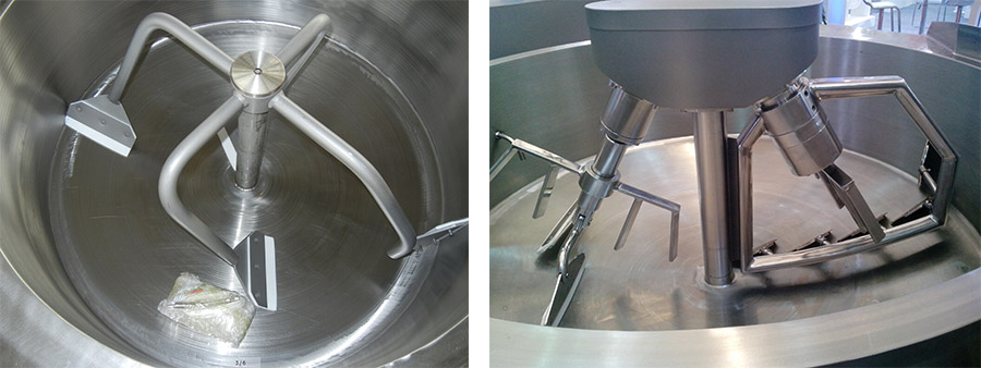 Jam jacketed kettle with mixer